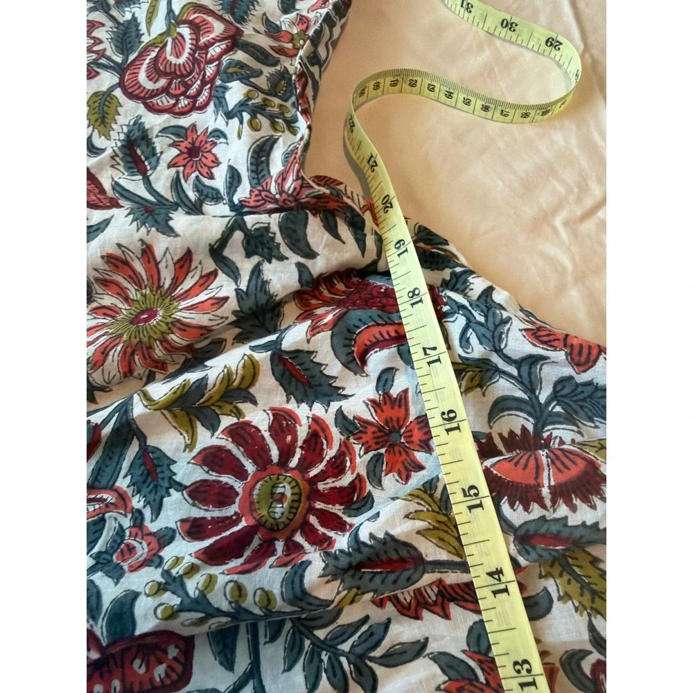 Pottery Barn Floral Block Print Robe Multicolor Cotton Kimono Wrap Belted O/S - Picture 3 of 4